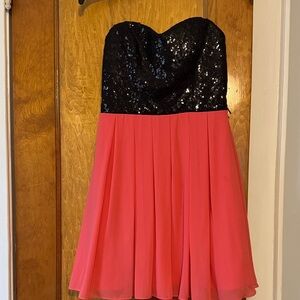 Black Sequin and Pink Strapless Dress